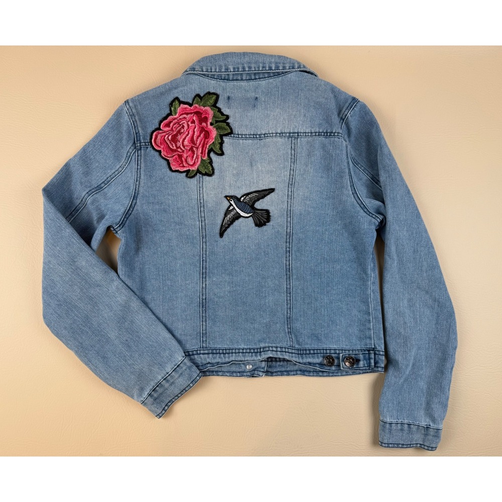 Boho Floral Embroidered Denim Jacket Bird Patch Large Ci Sono